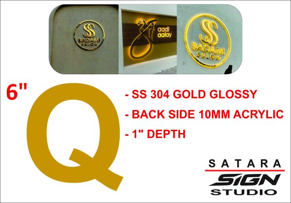 SS 304 Gold Glossy Letter