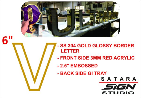 SS 304 Gold Glossy Border Letter