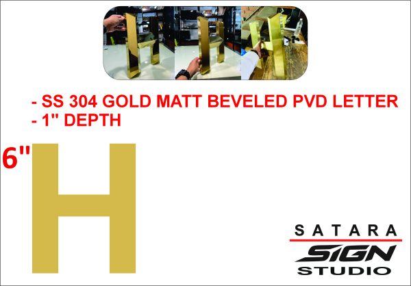 - SS 304 GOLD MATT BEVELED PVD LETTER
